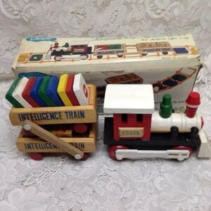Vintage, Wooden  Double Decker Intelligence Train with Original Box 13inx5in4in